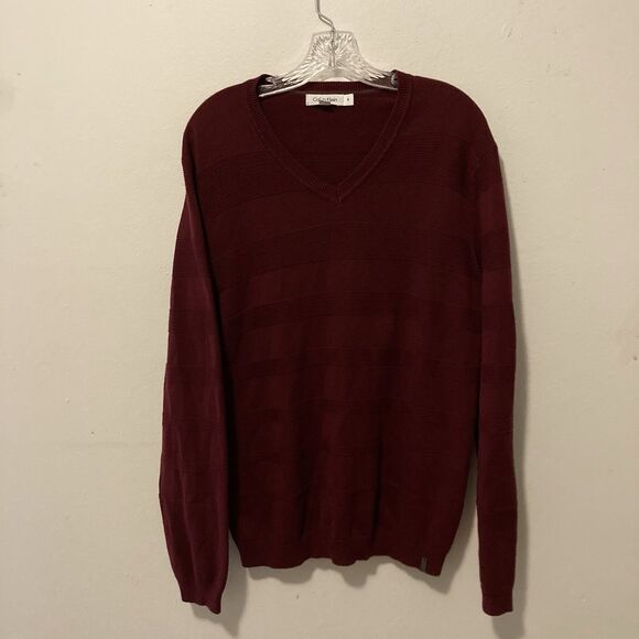 Calvin Klein Other - CALVIN KLEIN maroon striped v-neck long sleeve pullover sweater M